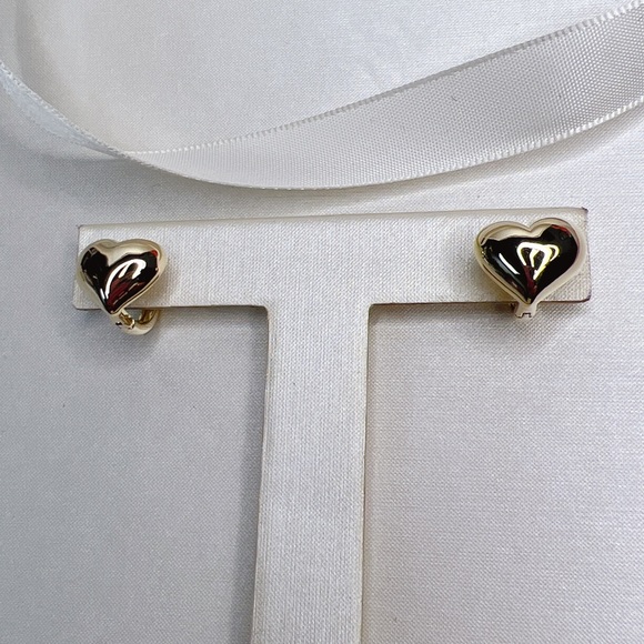 Puffed Heart Huggie Hoop Earrings - Picture 6 of 9